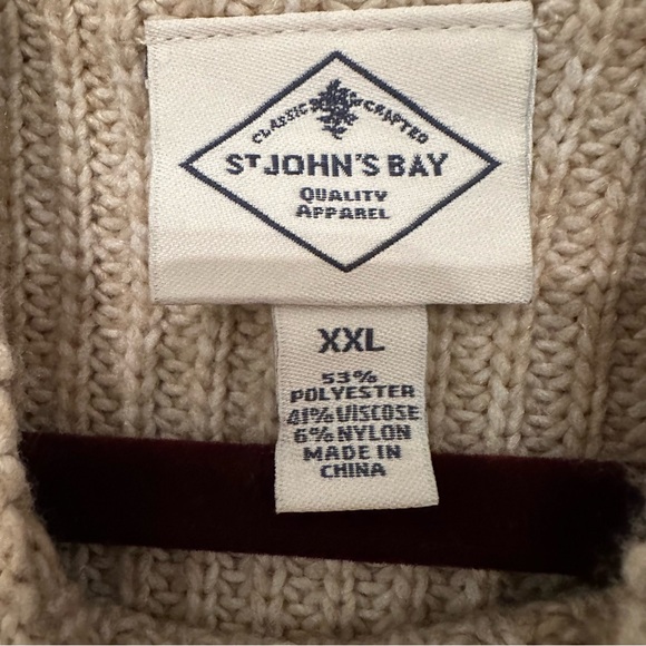 St. Johns Bay Striped Mock Neck Chunky Knit Sweater XXL in Tan and Charcoal Grey - Picture 5 of 8